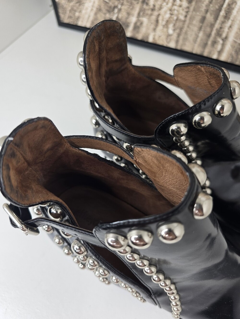 Jeffrey Campbell Black Studded Ankle Boots Rylance Leather Booties Rocker EUC - Picture 5 of 9